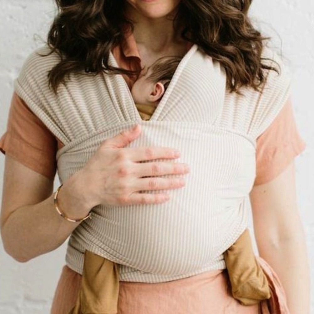 Solly Baby Neutral Stripe Wrap Carrier Unisex OS Tan White Modal Soft Stretch